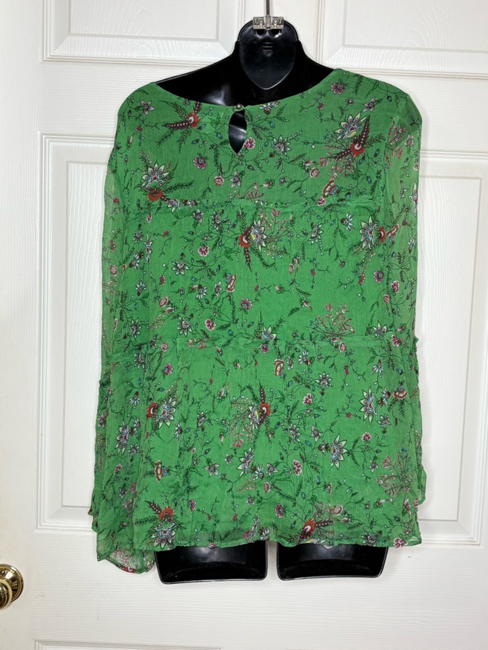Sundance Green Floral Boho Blouse Flare Sleeve Ruffle Hem - Picture 3 of 11